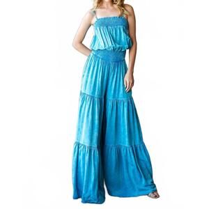 NEW OLI & HALI mineral washed ruffled wide fit jumpsuit in turquoise